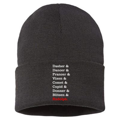 Reindeer Names Funny Christmas List Rudolph Sustainable Knit Beanie