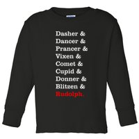 Reindeer Names Funny Christmas List Rudolph Toddler Long Sleeve Shirt