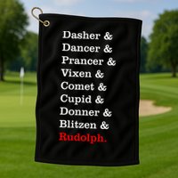 Reindeer Names Funny Christmas List Rudolph Golf Towel