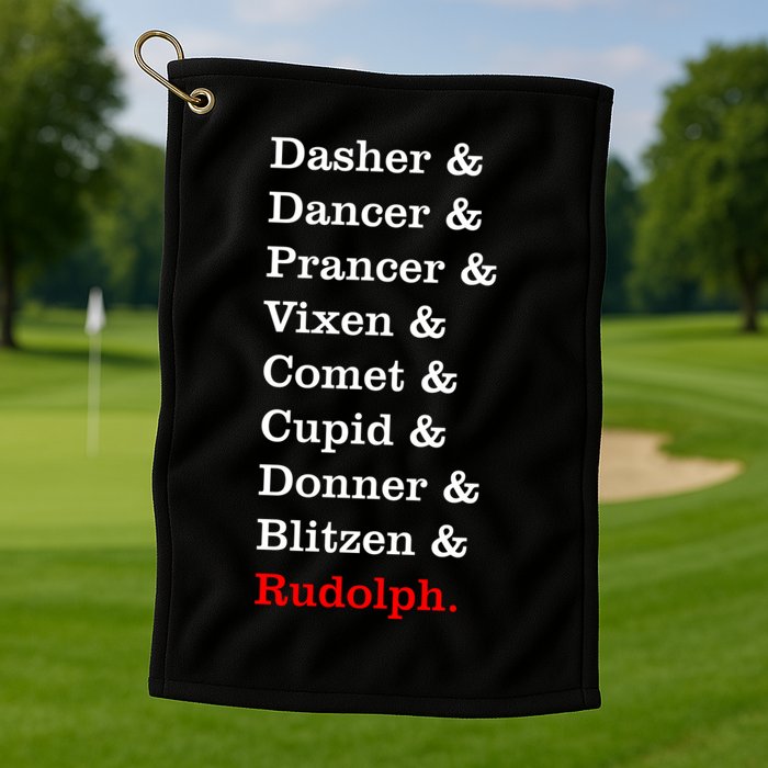 Reindeer Names Funny Christmas List Rudolph Golf Towel