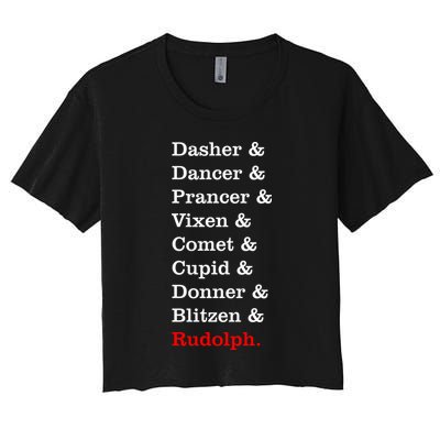 Reindeer Names Funny Christmas List Rudolph Crop Top