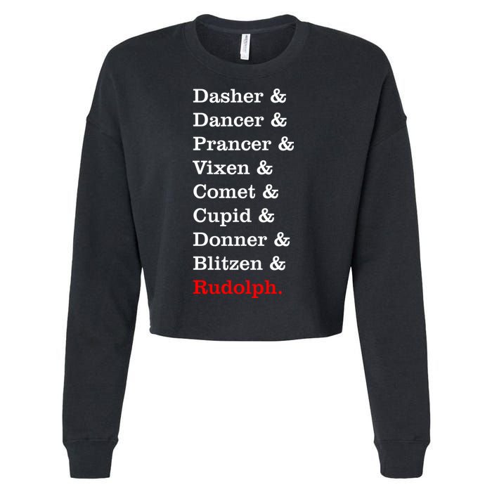 Reindeer Names Funny Christmas List Rudolph Cropped Pullover Crew