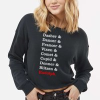 Reindeer Names Funny Christmas List Rudolph Cropped Pullover Crew