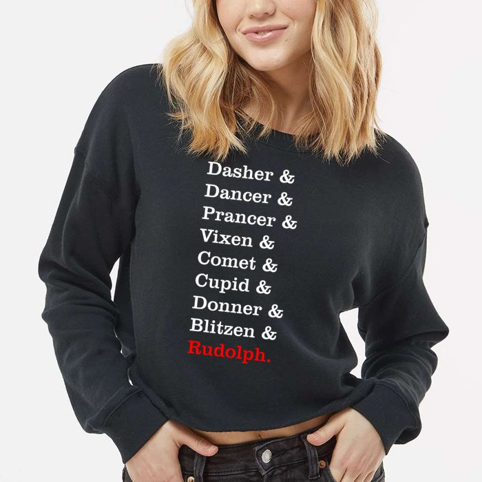 Reindeer Names Funny Christmas List Rudolph Cropped Pullover Crew