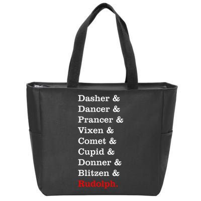 Reindeer Names Funny Christmas List Rudolph Zip Tote Bag