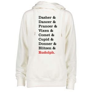 Reindeer Names Funny Christmas List Rudolph Womens Funnel Neck Pullover Hood