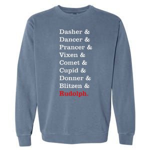 Reindeer Names Funny Christmas List Rudolph Garment-Dyed Sweatshirt