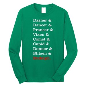 Reindeer Names Funny Christmas List Rudolph Long Sleeve Shirt