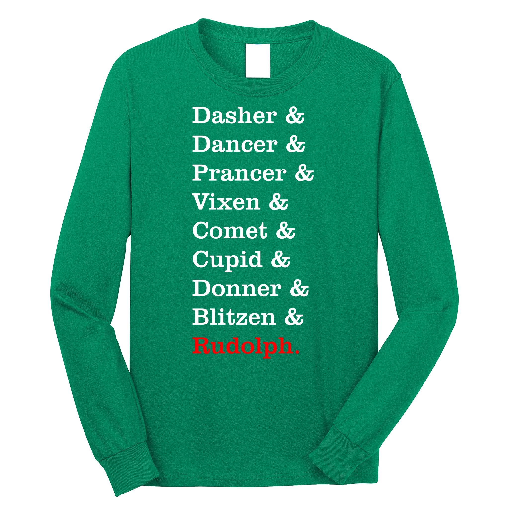 Reindeer Names Funny Christmas List Rudolph Long Sleeve Shirt