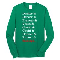 Reindeer Names Funny Christmas List Rudolph Long Sleeve Shirt