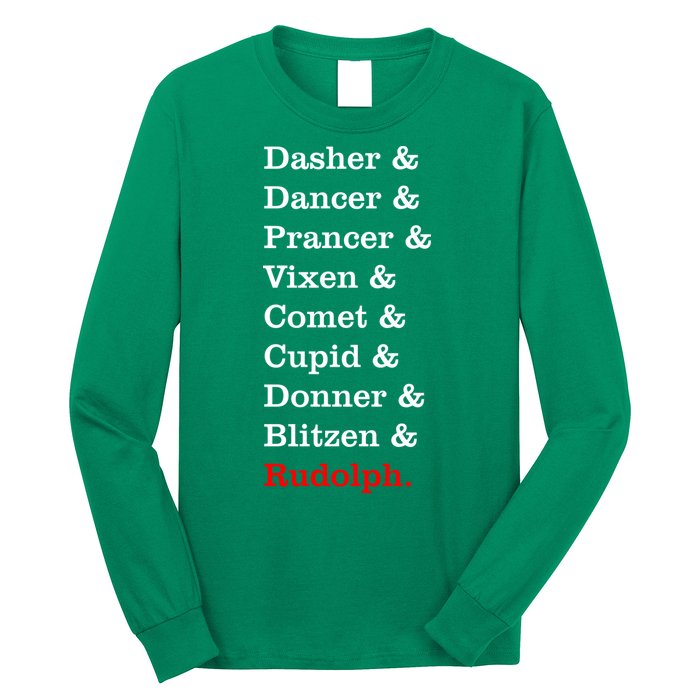 Reindeer Names Funny Christmas List Rudolph Long Sleeve Shirt