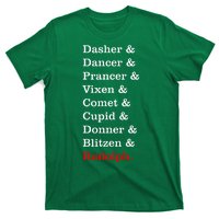 Reindeer Names Funny Christmas List Rudolph T-Shirt