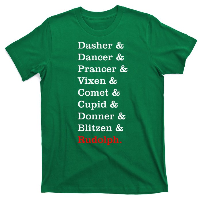 Reindeer Names Funny Christmas List Rudolph T-Shirt