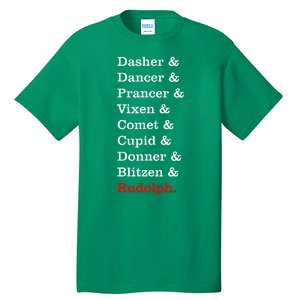 Reindeer Names Funny Christmas List Rudolph Tall T-Shirt