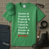 Reindeer Names Funny Christmas List Rudolph Tall T-Shirt