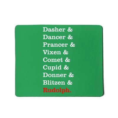 Reindeer Names Funny Christmas List Rudolph Mousepad