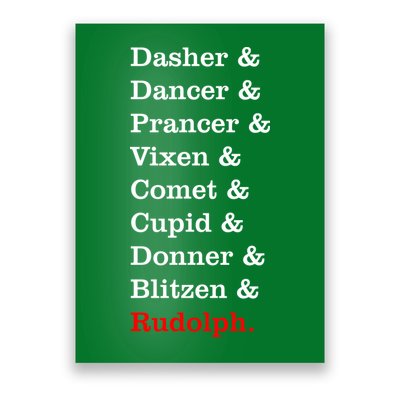 Reindeer Names Funny Christmas List Rudolph Poster