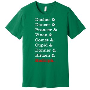 Reindeer Names Funny Christmas List Rudolph Premium T-Shirt