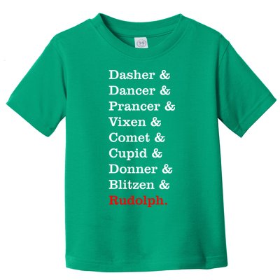 Reindeer Names Funny Christmas List Rudolph Toddler T-Shirt