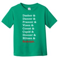 Reindeer Names Funny Christmas List Rudolph Toddler T-Shirt