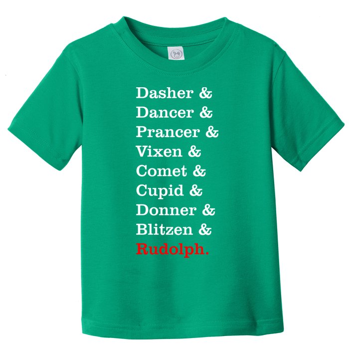 Reindeer Names Funny Christmas List Rudolph Toddler T-Shirt