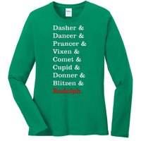 Reindeer Names Funny Christmas List Rudolph Ladies Long Sleeve Shirt