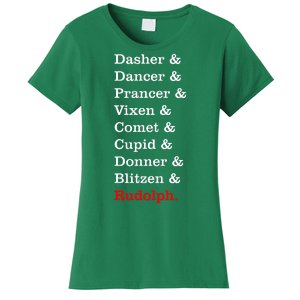 Reindeer Names Funny Christmas List Rudolph Women's T-Shirt