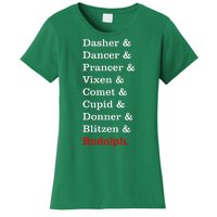 Reindeer Names Funny Christmas List Rudolph Women's T-Shirt