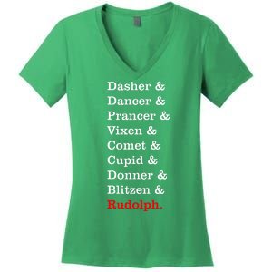 Reindeer Names Funny Christmas List Rudolph Women's V-Neck T-Shirt