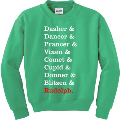 Reindeer Names Funny Christmas List Rudolph Kids Sweatshirt
