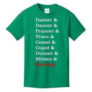 Reindeer Names Funny Christmas List Rudolph Kids T-Shirt