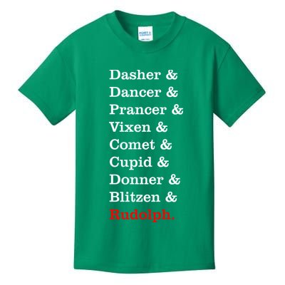 Reindeer Names Funny Christmas List Rudolph Kids T-Shirt