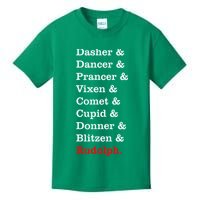 Reindeer Names Funny Christmas List Rudolph Kids T-Shirt