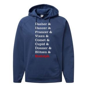 Reindeer Names Funny Christmas List Rudolph Performance Fleece Hoodie