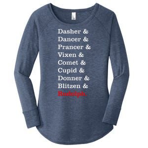 Reindeer Names Funny Christmas List Rudolph Women's Perfect Tri Tunic Long Sleeve Shirt