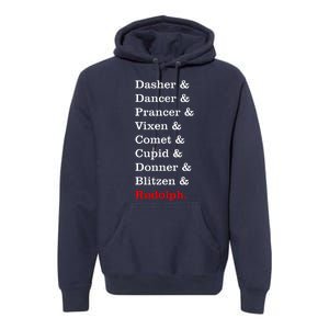 Reindeer Names Funny Christmas List Rudolph Premium Hoodie