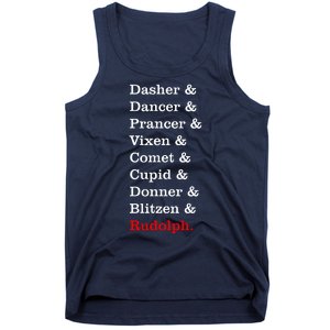 Reindeer Names Funny Christmas List Rudolph Tank Top