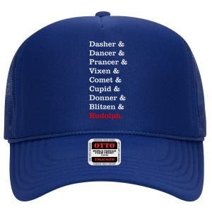 Reindeer Names Funny Christmas List Rudolph High Crown Mesh Back Trucker Hat