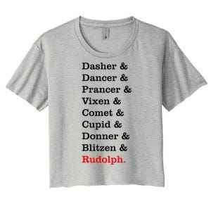 Reindeer Names Funny Christmas List Rudolph Women's Crop Top Tee