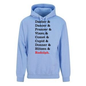 Reindeer Names Funny Christmas List Rudolph Unisex Surf Hoodie