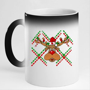 Reindeer Ugly Christmas Sweater 11oz Black Color Changing Mug