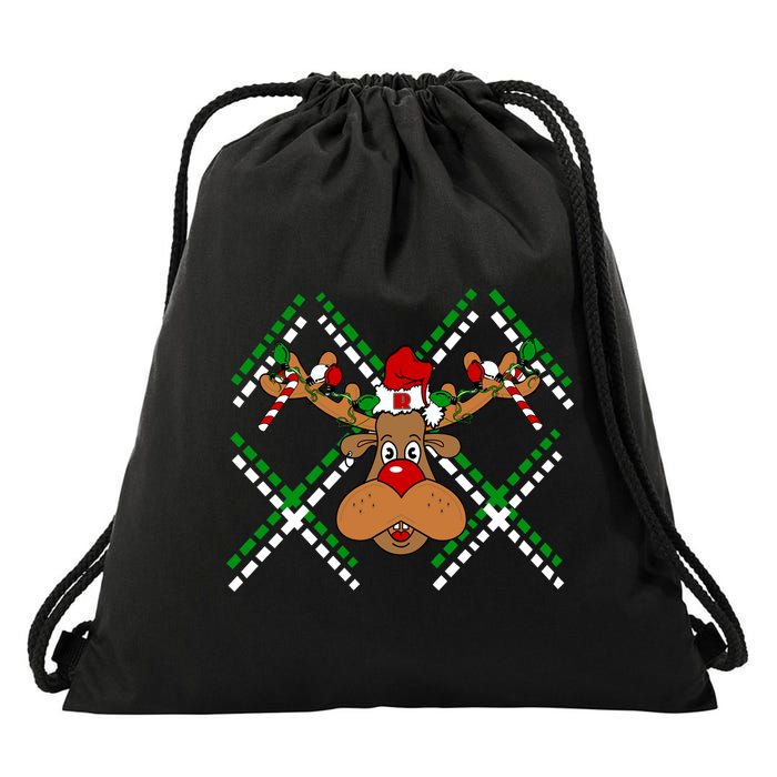 Reindeer Ugly Christmas Sweater Drawstring Bag