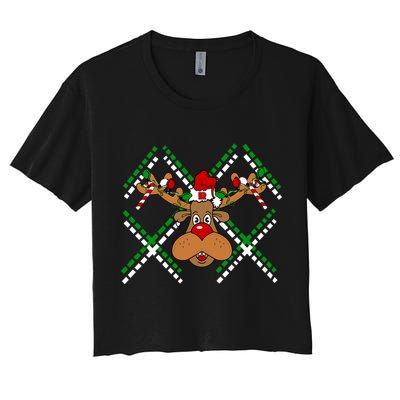 Reindeer Ugly Christmas Sweater Crop Top