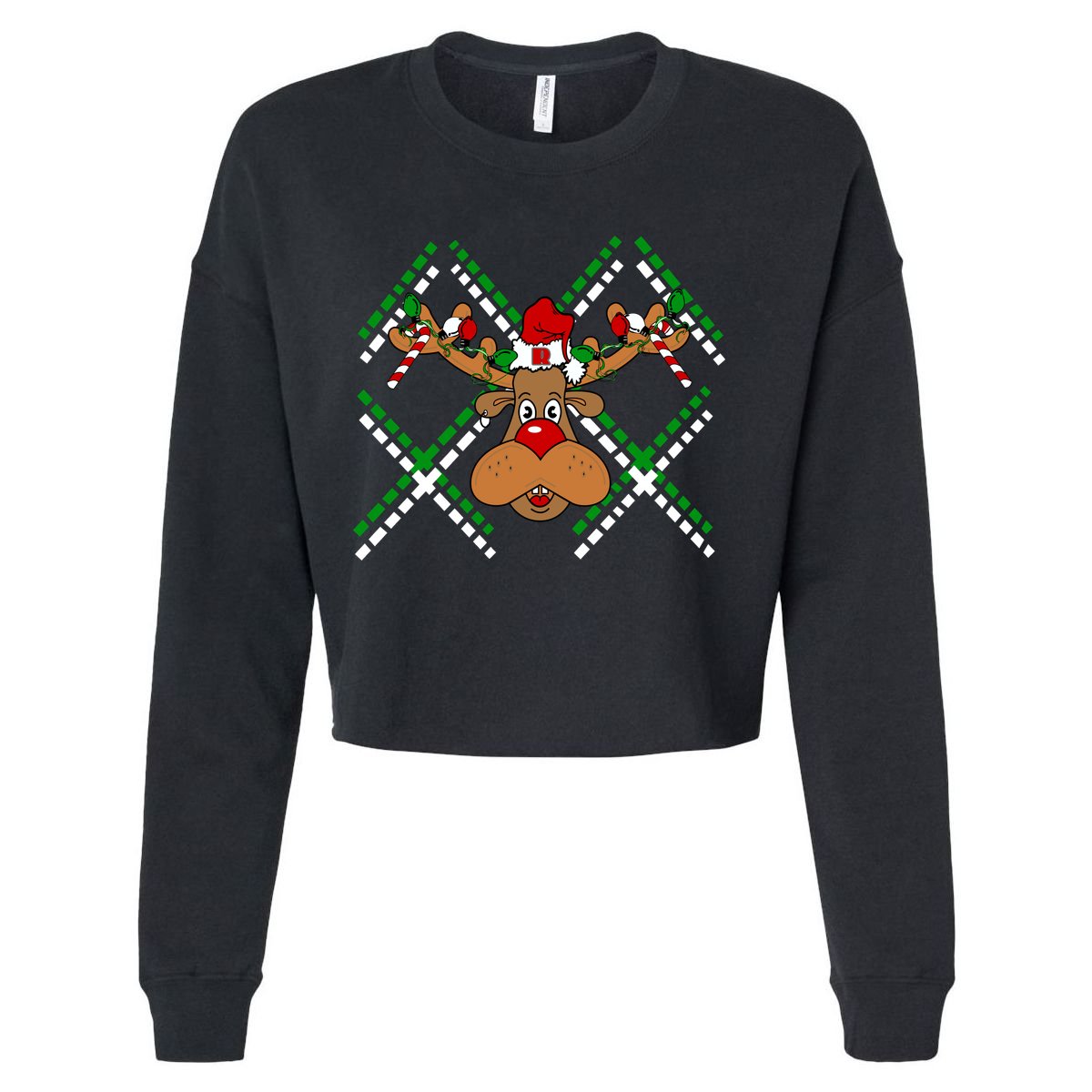 Reindeer Ugly Christmas Sweater Cropped Pullover Crew