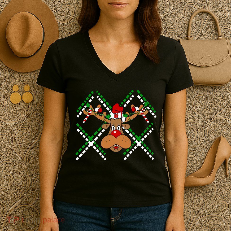Reindeer Ugly Christmas Sweater Women's V-Neck T-Shirt