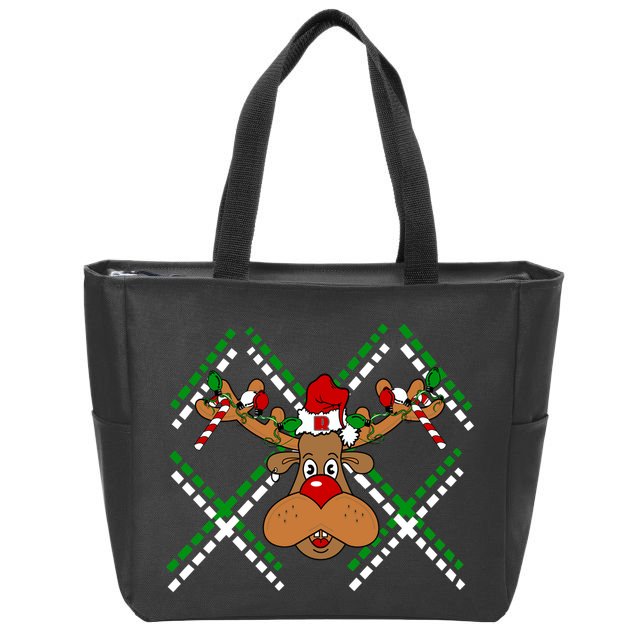 Reindeer Ugly Christmas Sweater Zip Tote Bag