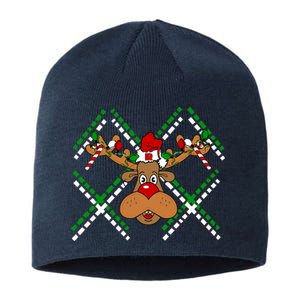 Reindeer Ugly Christmas Sweater Sustainable Beanie