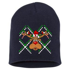 Reindeer Ugly Christmas Sweater Short Acrylic Beanie