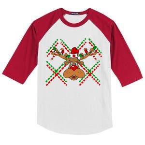 Reindeer Ugly Christmas Sweater Kids Colorblock Raglan Jersey