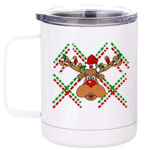 Reindeer Ugly Christmas Sweater 12 oz Stainless Steel Tumbler Cup